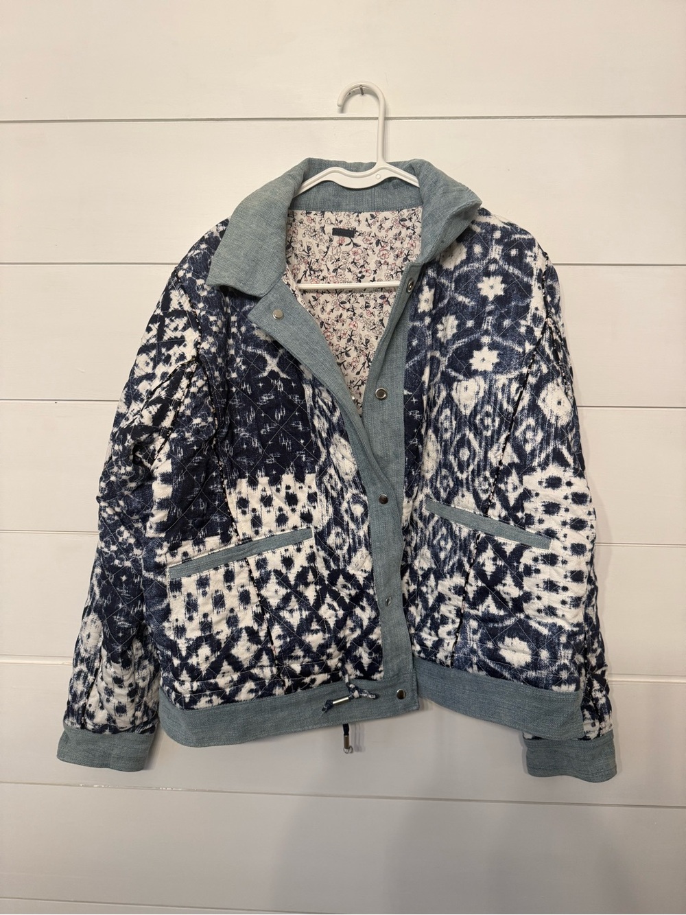 Blank NYC Navy and Light Blue Patterned Bomber Jacket